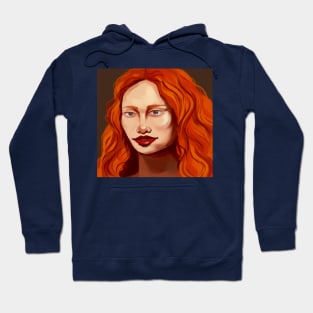 Red haired girl portrait print Hoodie